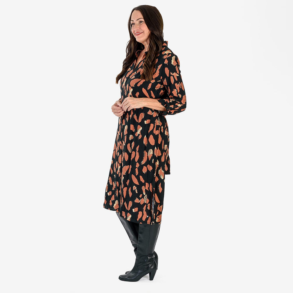 Anamor Printed Shirt Dress (Size S-M) - Black