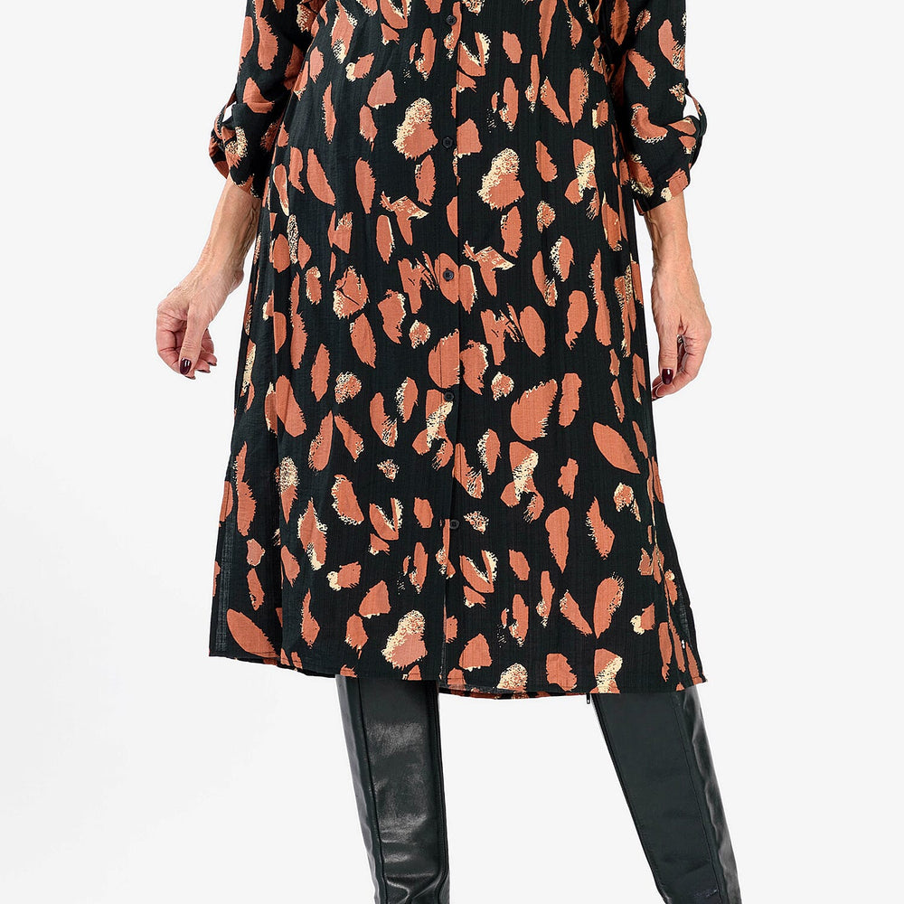 Anamor Printed Shirt Dress (Size S-M) - Black
