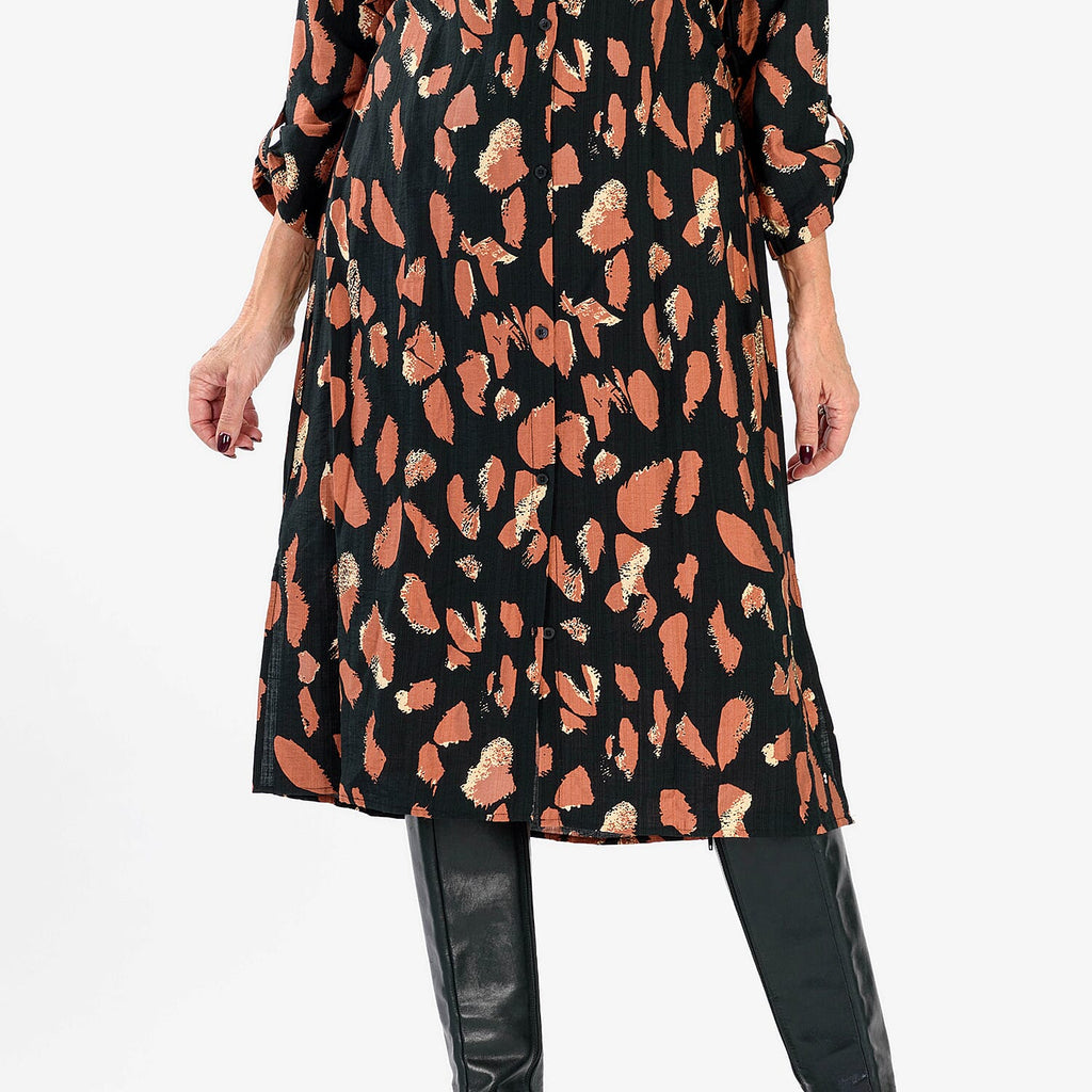 Anamor Printed Shirt Dress (Size S-M) - Black