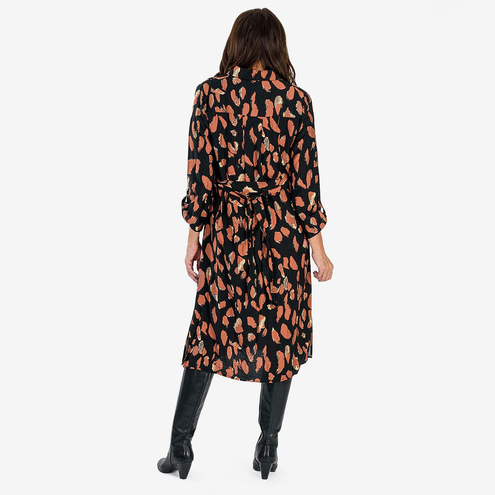Anamor Printed Shirt Dress (Size S-M) - Black
