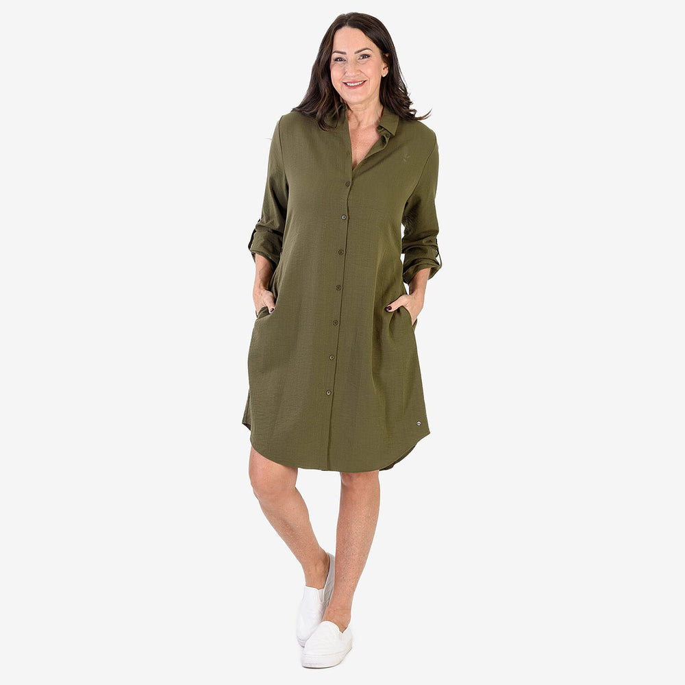 BRAND NEW LAUNCH - Anamor Solid Color Shirt Dress (Size S-M) - Olive