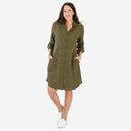 BRAND NEW LAUNCH - Anamor Solid Color Shirt Dress (Size S-M) - Olive