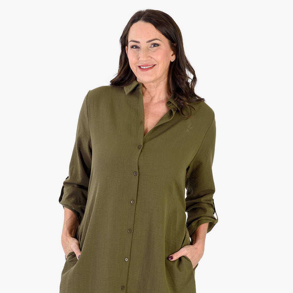 BRAND NEW LAUNCH - Anamor Solid Color Shirt Dress (Size S-M) - Olive