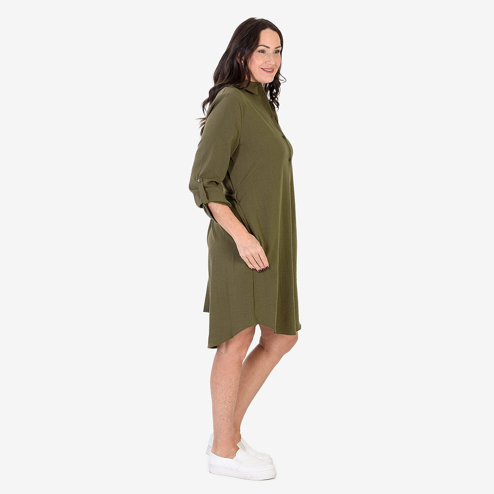 BRAND NEW LAUNCH - Anamor Solid Color Shirt Dress (Size S-M) - Olive