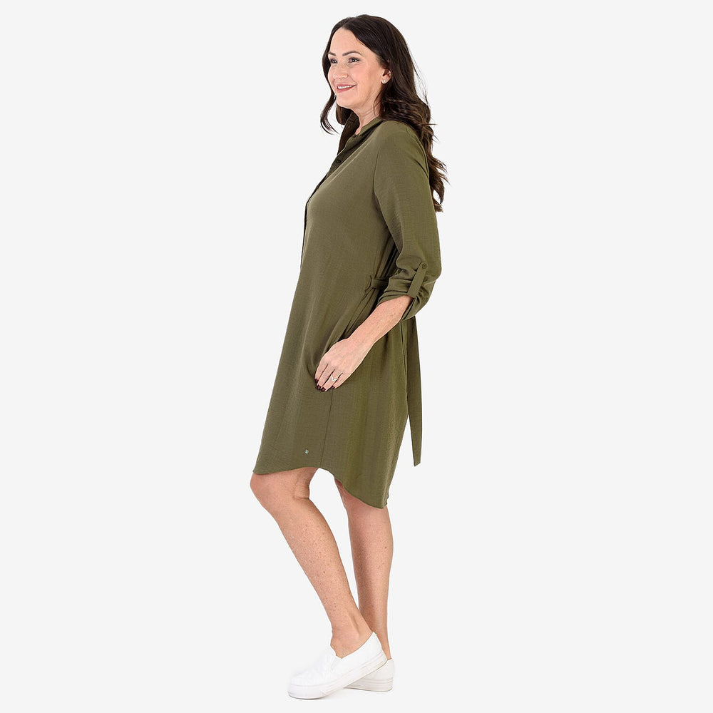 BRAND NEW LAUNCH - Anamor Solid Color Shirt Dress (Size S-M) - Olive