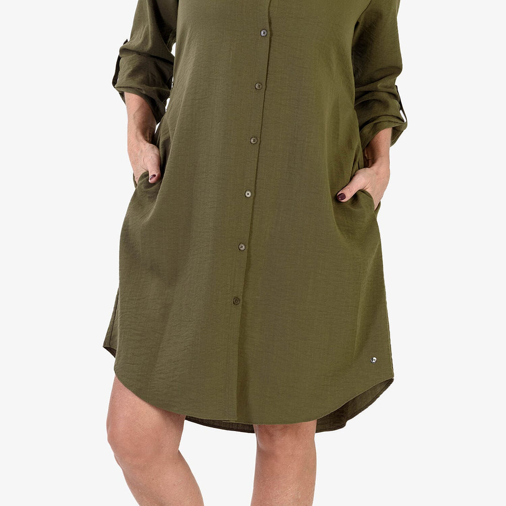 BRAND NEW LAUNCH - Anamor Solid Color Shirt Dress (Size S-M) - Olive