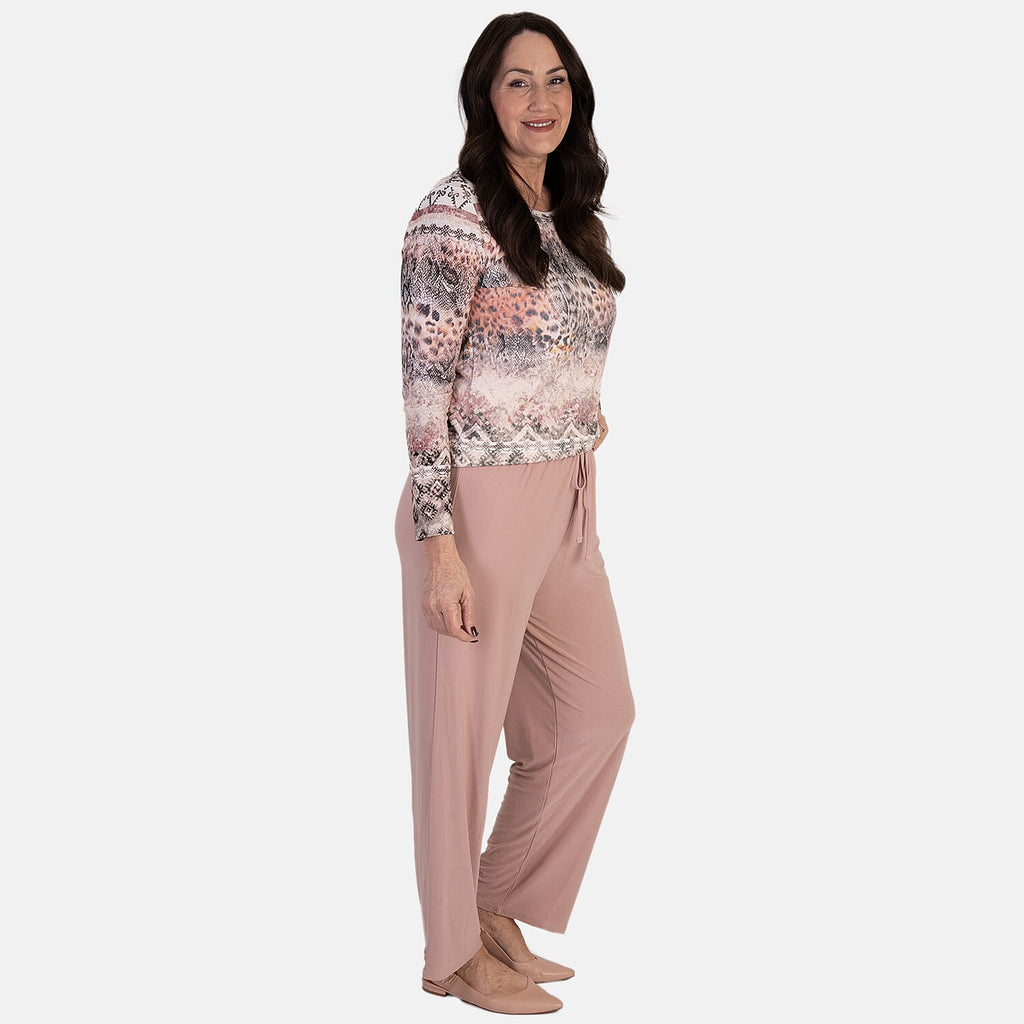 Anamor Printed Long Sleeve Top (Size L) - Dusty Pink