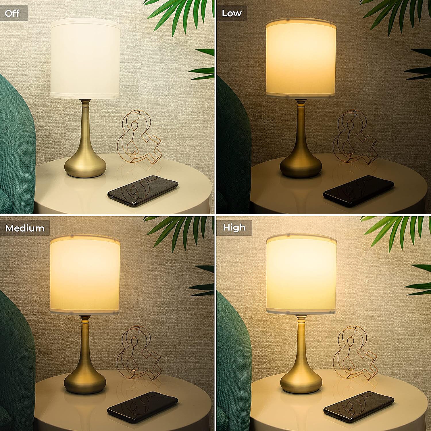 Sarav Chrome Touch Lamp with Grey Shade