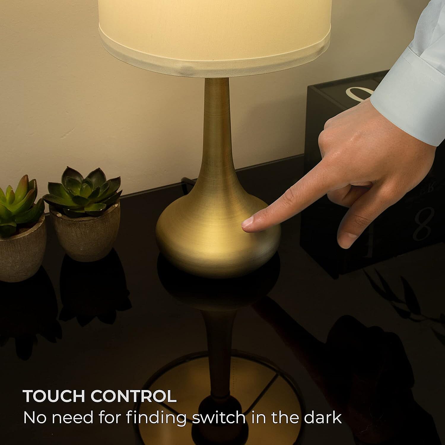Sarav Chrome Touch Lamp with Grey Shade