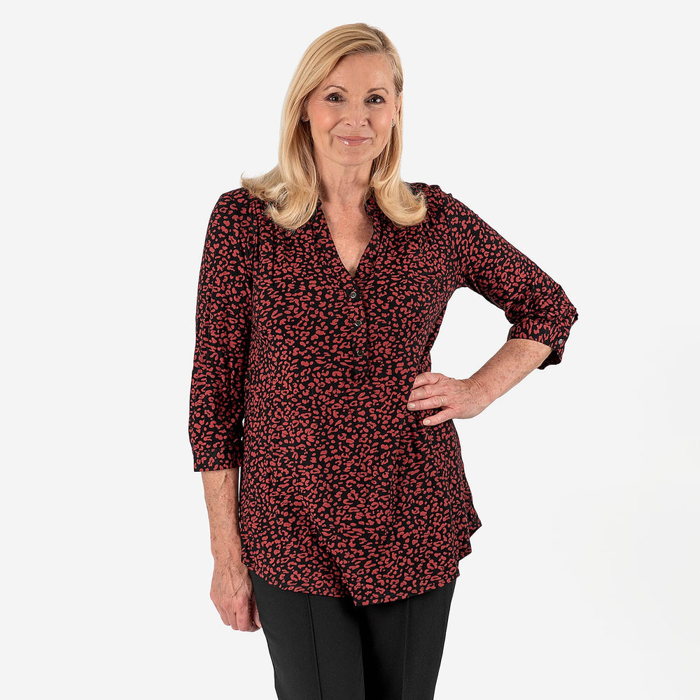 Animal Printed Relaxed Fit Shirt (Size 20) - Maroon