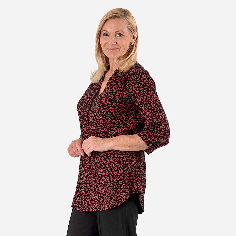 Animal Printed Relaxed Fit Shirt (Size 20) - Maroon