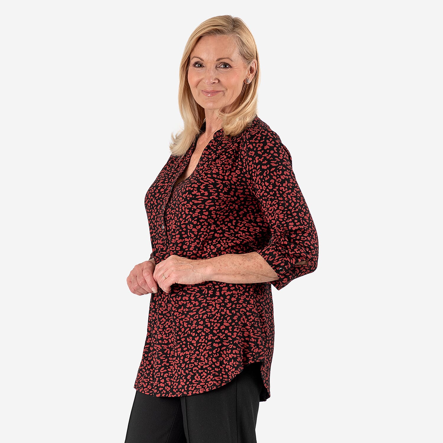 Animal Printed Relaxed Fit Shirt (Size 20) - Maroon