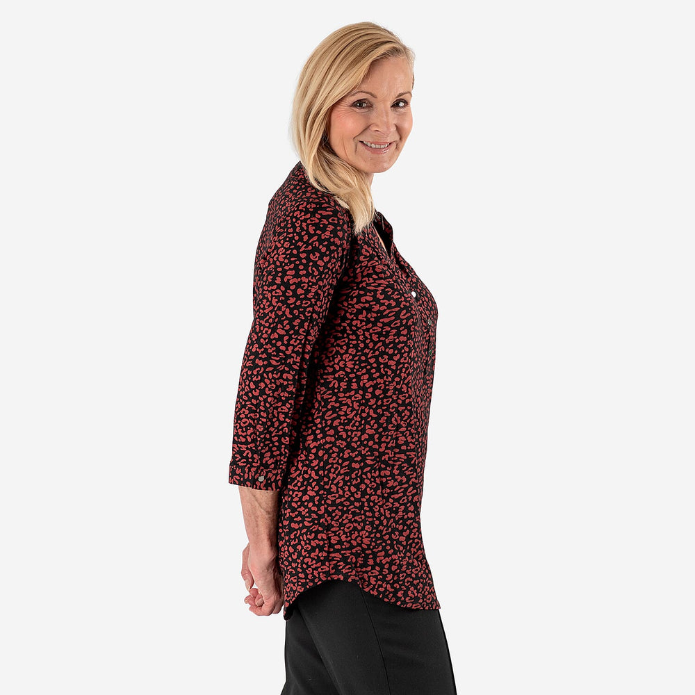 Animal Printed Relaxed Fit Shirt (Size 20) - Maroon