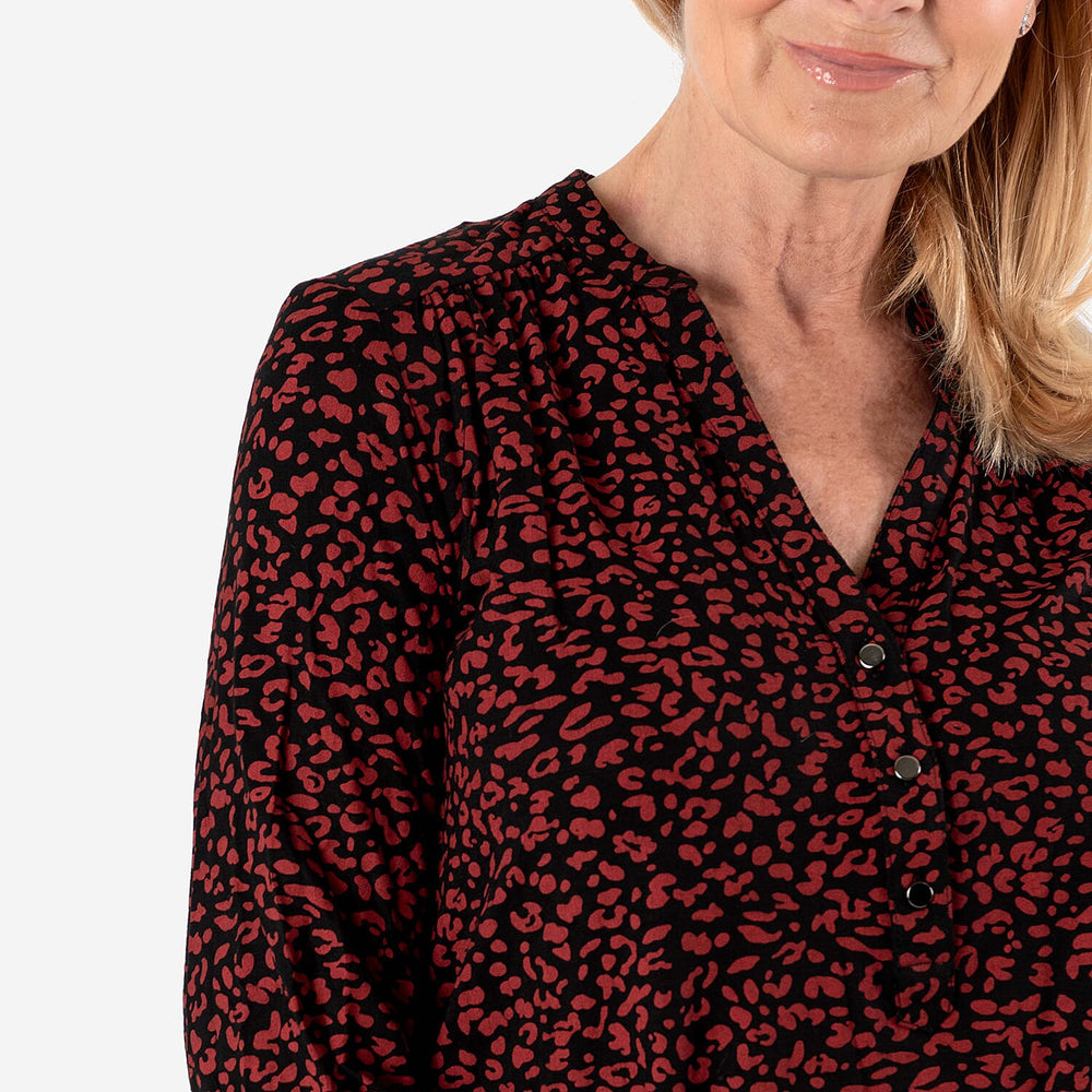 Animal Printed Relaxed Fit Shirt (Size 20) - Maroon
