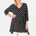 Polka Dot Printed V-Neck Jesey Tunic Top (Size 20) - Black
