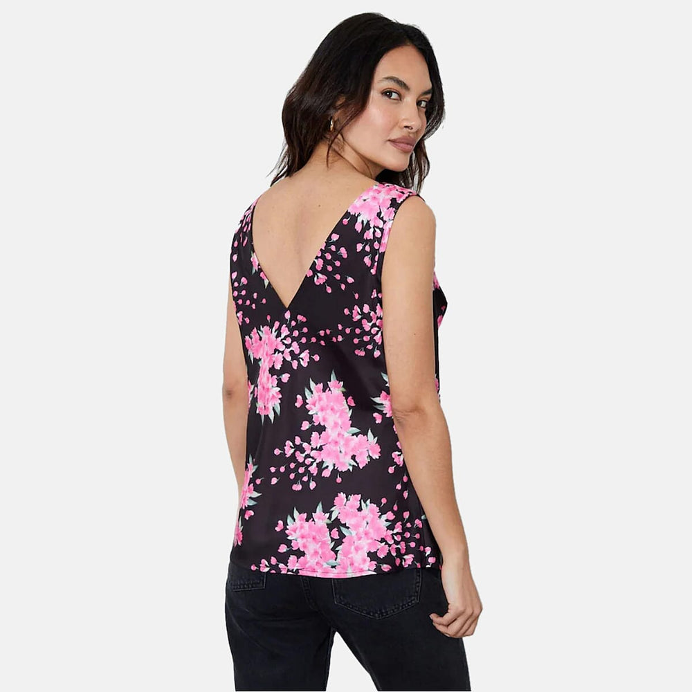 Another Sunday Cowl Neck Floral Print Cami Top (Size 10) - Black
