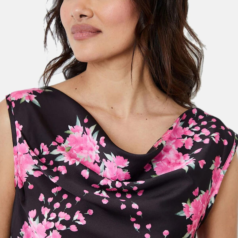 Another Sunday Cowl Neck Floral Print Cami Top (Size 20) - Black