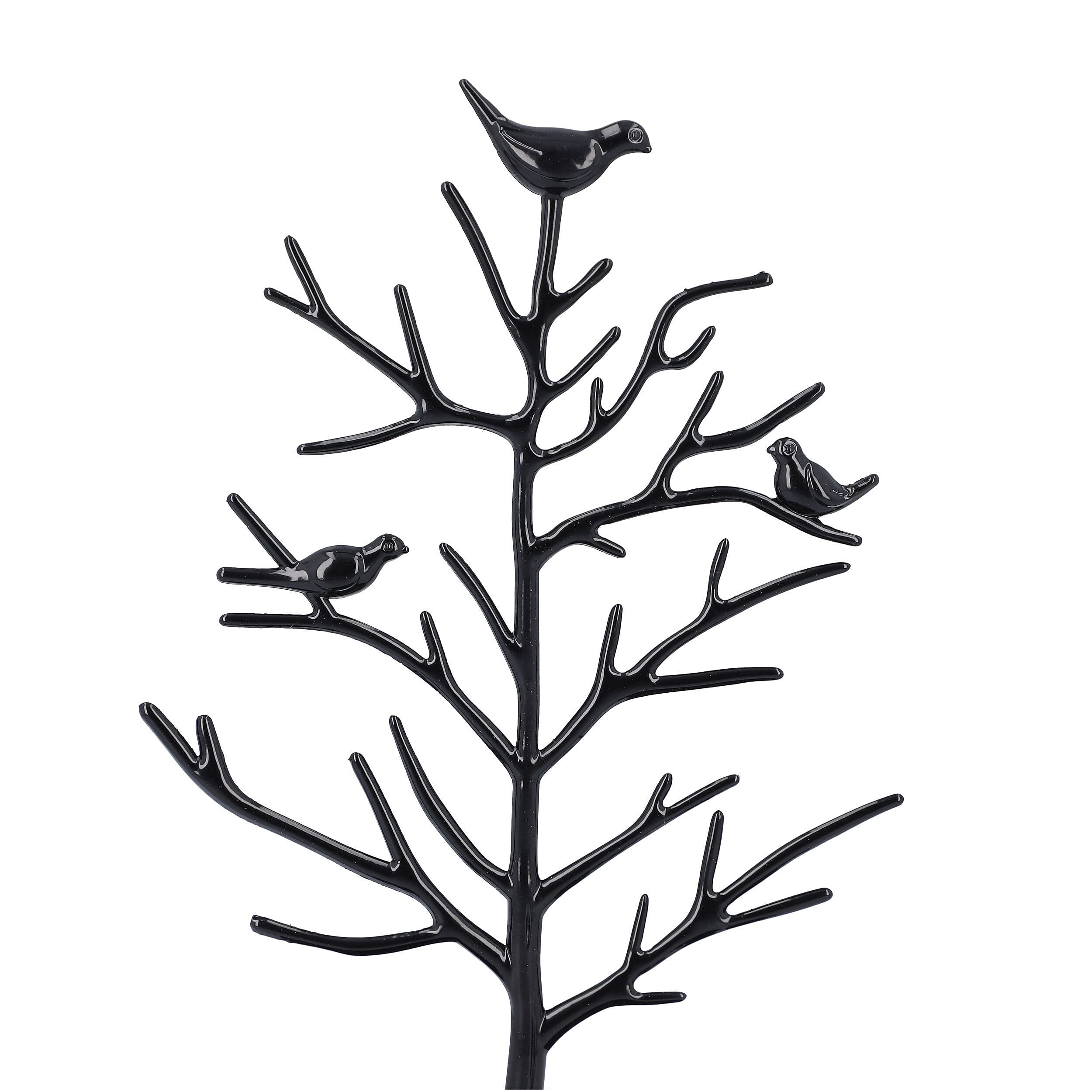 Antique Birds on Tree Stand Jewellery Holder Display in Black