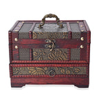 Antique Copper Floral Embossed 3 Layer Jewellery Box with Inside Mirror, Top Removable Tray and a Pull-out Drawer (Size 22x17x16 Cm)