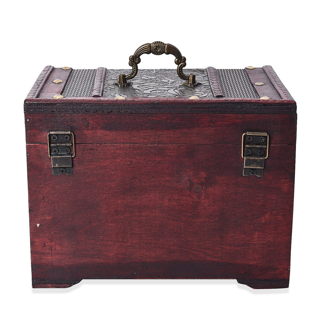 Antique Copper Floral Embossed 3 Layer Jewellery Box with Inside Mirror, Top Removable Tray and a Pull-out Drawer (Size 22x17x16 Cm)