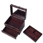 Antique Copper Floral Embossed 3 Layer Jewellery Box with Inside Mirror, Top Removable Tray and a Pull-out Drawer (Size 22x17x16 Cm)