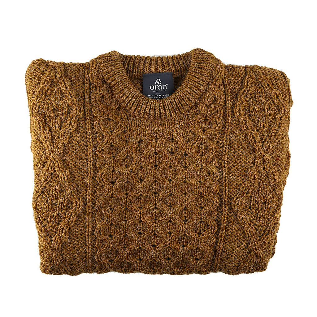 ARAN 100% Pure New Wool Irish Sweater (Size XS) - Mustard