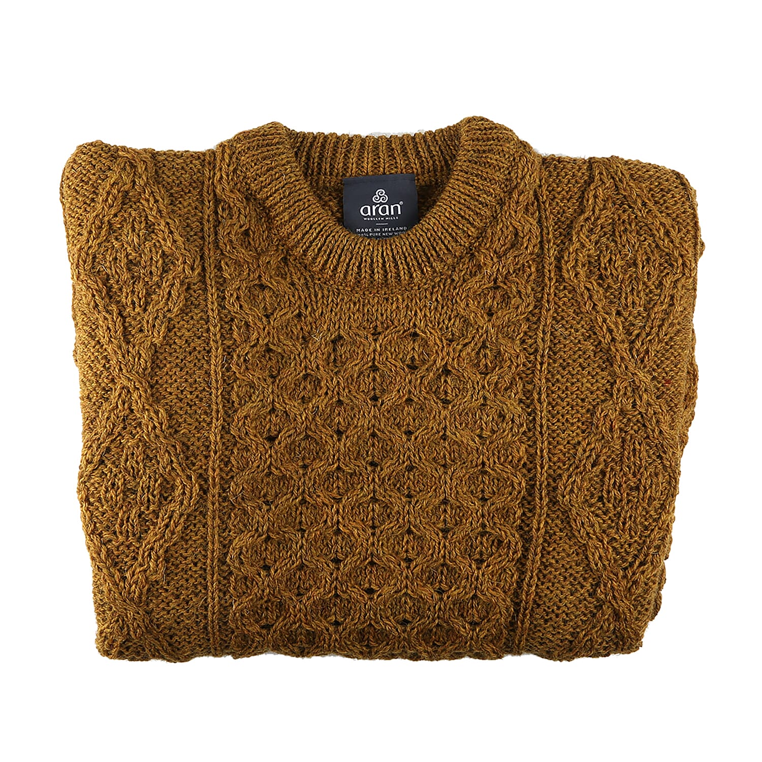 Aran 100% Pure New Wool Sweater (Size S) - Mustard Colour