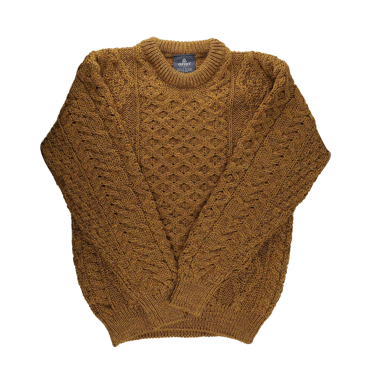Aran 100% Pure New Wool Sweater (Size S) - Mustard Colour