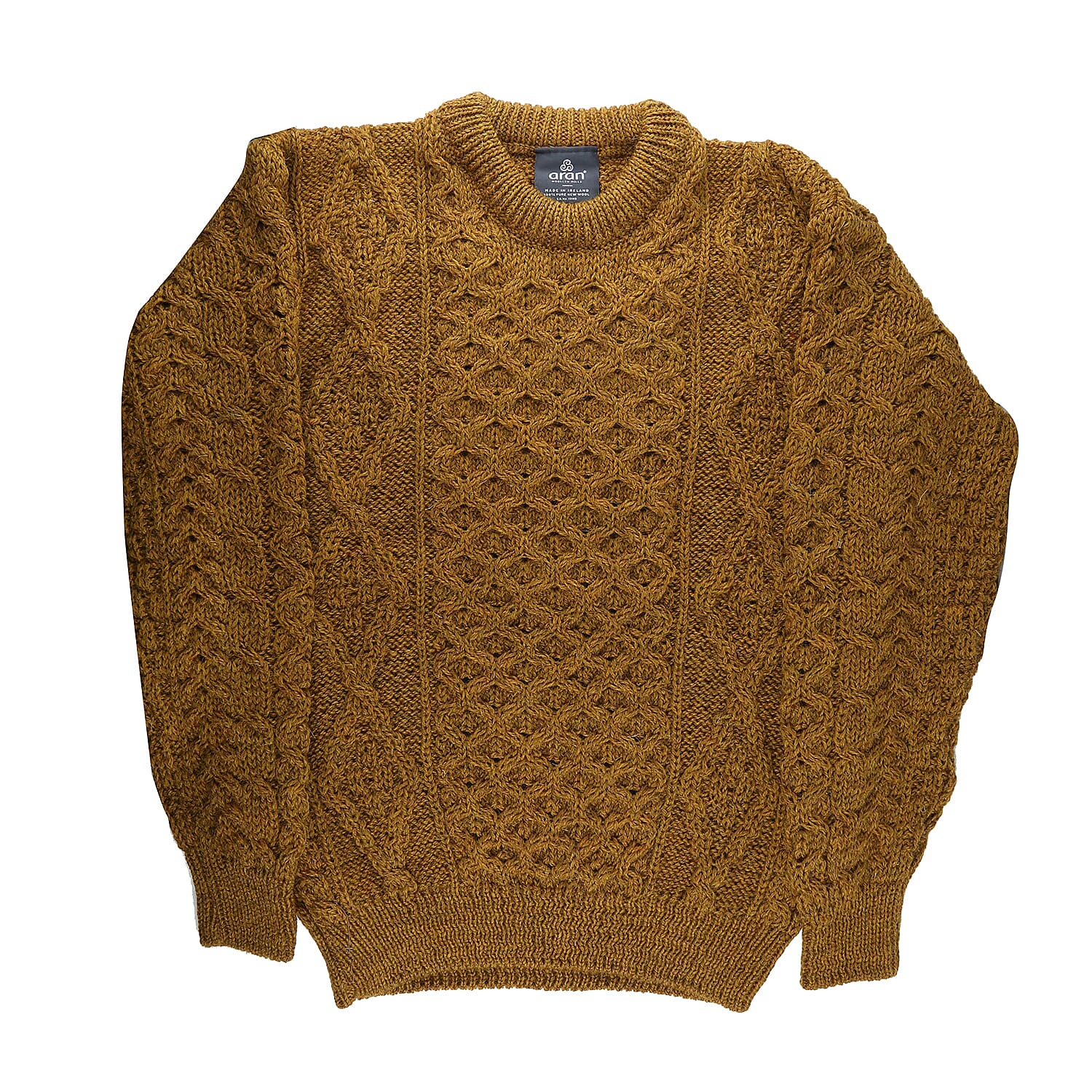 Aran 100% Pure New Wool Sweater (Size S) - Mustard Colour