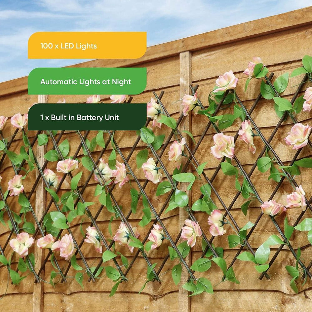 Solar LED Pink Flower Blossom Expanding Trellis PLUS 100 LED Lights