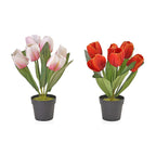 Set of 2 Artifical 6 Heads Tulip Flower Pot With Green Leaves - Pink & Red