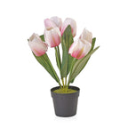 Set of 2 Artifical 6 Heads Tulip Flower Pot With Green Leaves - Pink & Red