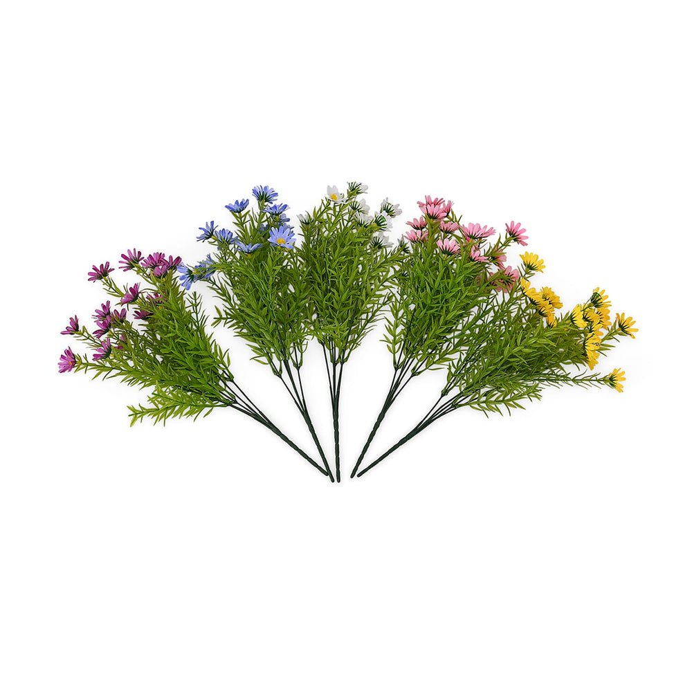Set of 5 Artificial Daisies Flower Bunches - Assorted Colors (32cm)