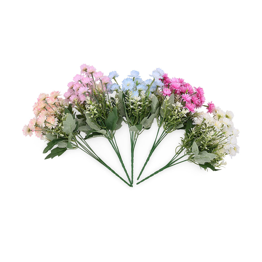 Set of 5 Artificial Chrysanthemum Flower Bunches - Assorted Colors (32cm)