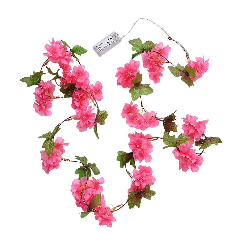 Artificial Red Cherry Blossom Vine with 20 LED Fairy Lights (2AAA Battery not Incl.) Size 200cm - Red