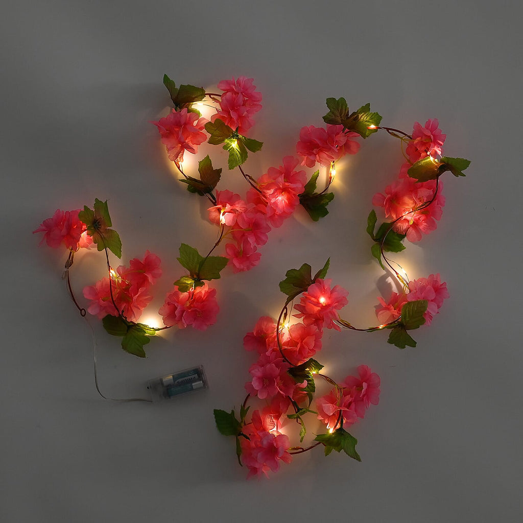 Artificial Red Cherry Blossom Vine with 20 LED Fairy Lights (2AAA Battery not Incl.) Size 200cm - Red