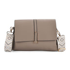 Artisan Crossbody Sling Bag with Geometric Pattern Shoulder Strap - Gray