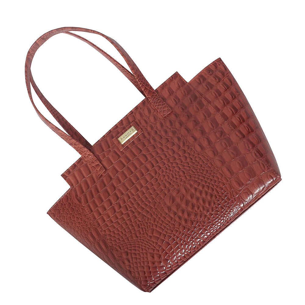 Assots London Genuine Leather Eileen Tote Bag - Red