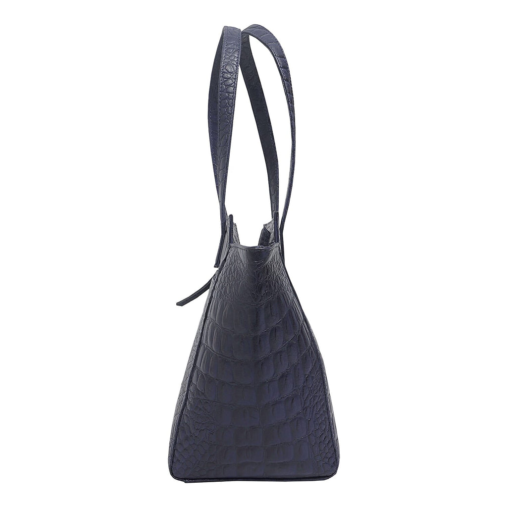 Assots London Genuine Leather Eileen Tote Bag - Navy