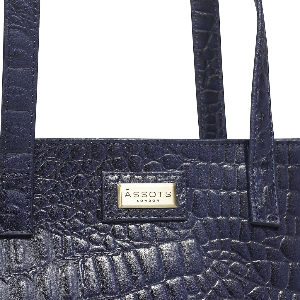 Assots London Genuine Leather Eileen Tote Bag - Navy