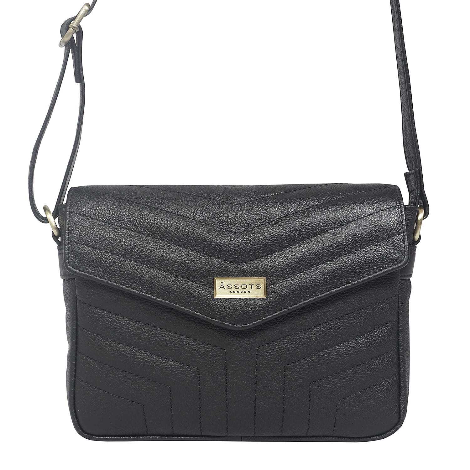 Assots London Genuine Leather Jessica Quilted Crossbody Bag - Black