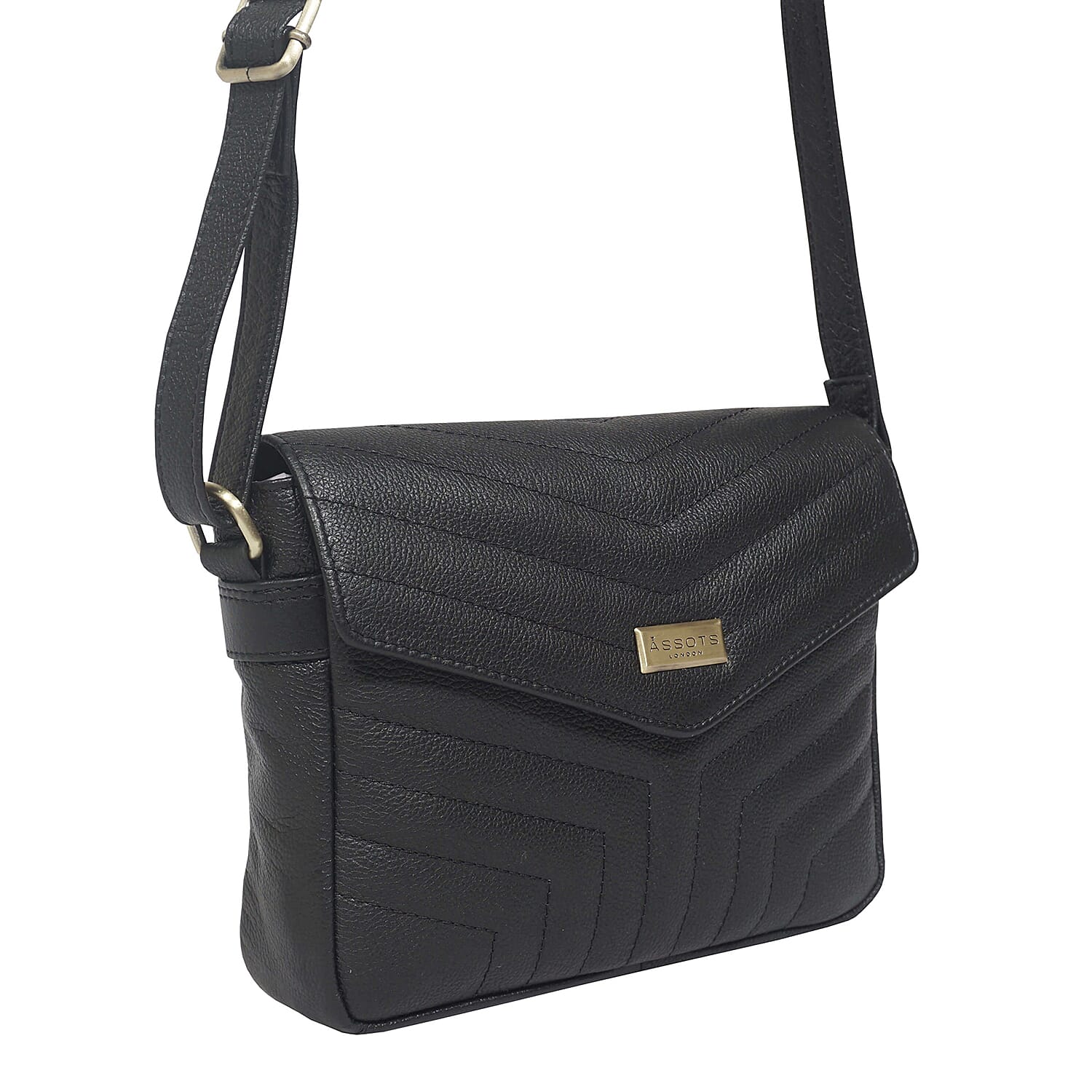 Assots London Genuine Leather Jessica Quilted Crossbody Bag - Black
