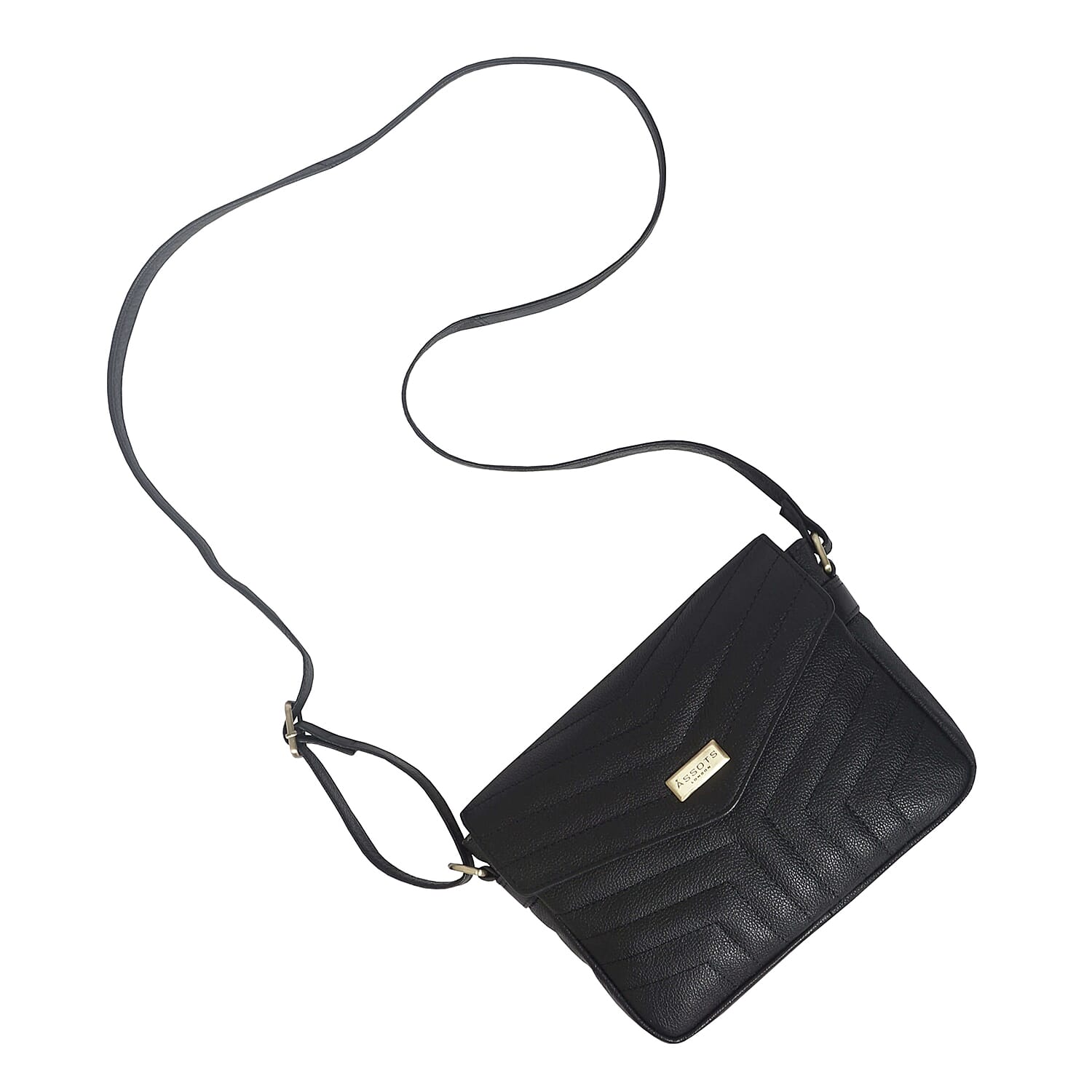 Assots London Genuine Leather Jessica Quilted Crossbody Bag - Black