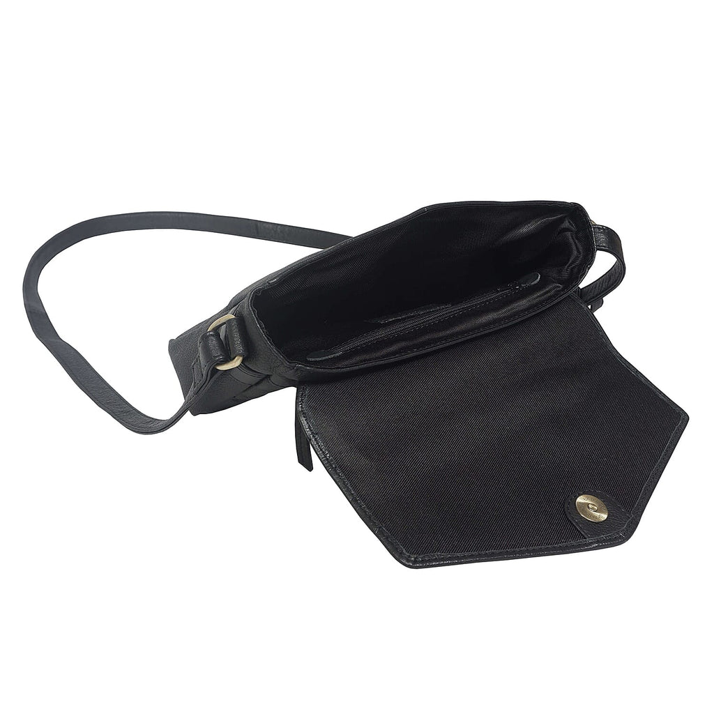 Assots London Genuine Leather Jessica Quilted Crossbody Bag - Black