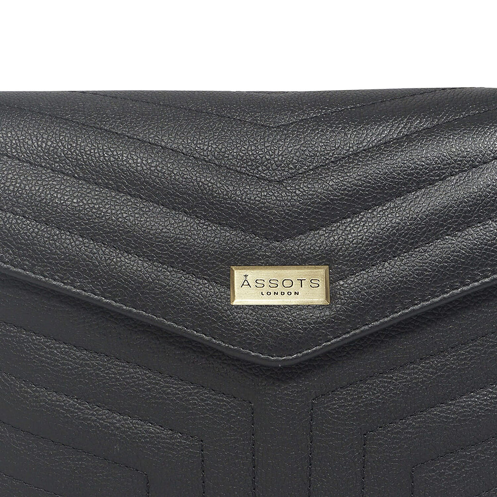 Assots London Genuine Leather Jessica Quilted Crossbody Bag - Black
