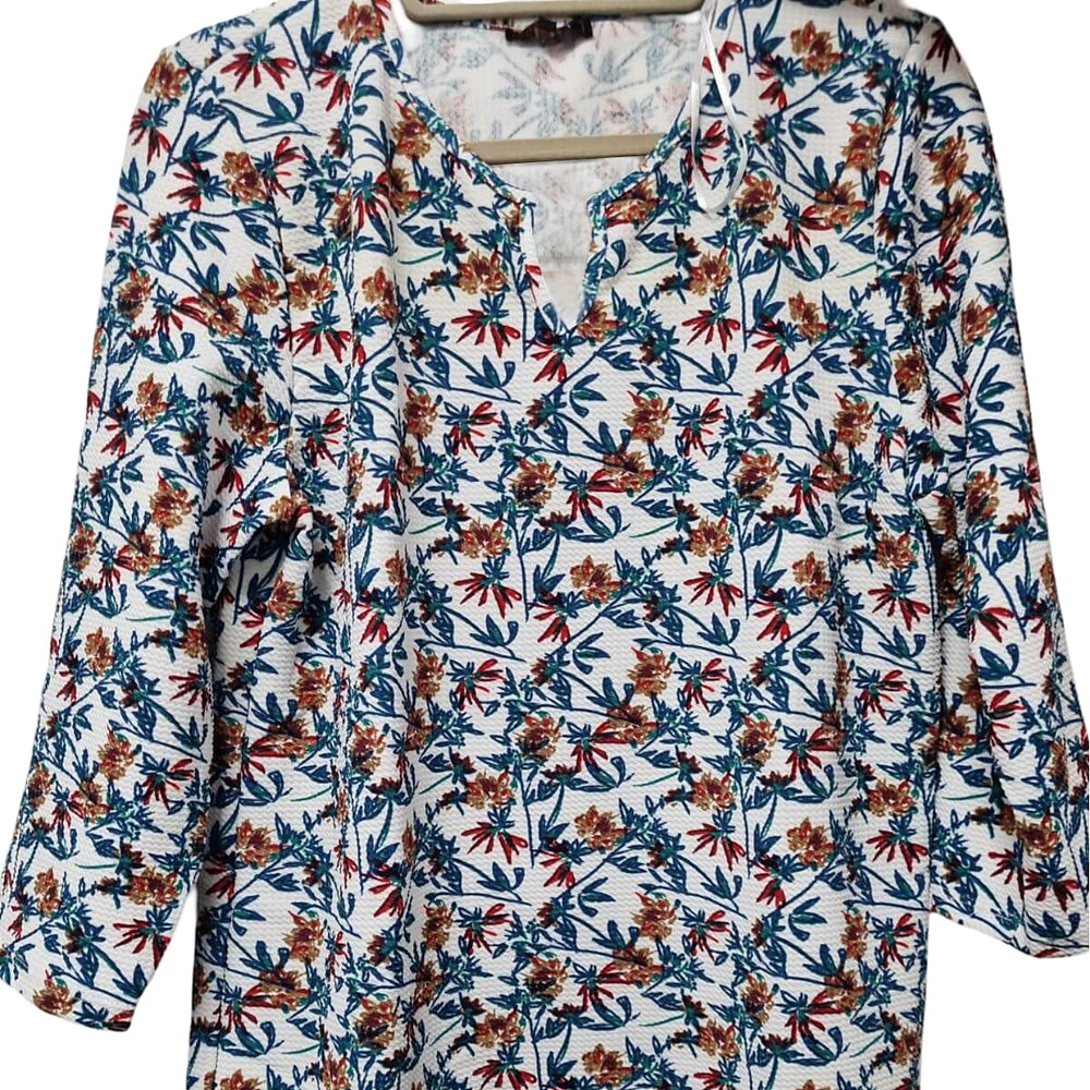 Auburn Floral Notch Neck Blouse (Size XL 20 to 22)- White