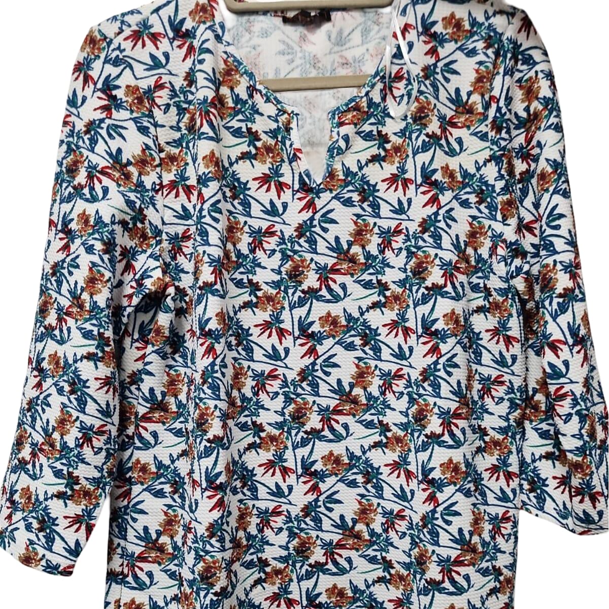 Auburn Floral Notch Neck Blouse (Size XL 20 to 22)- White