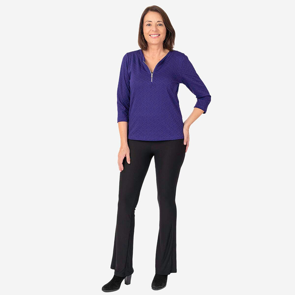 Auburn Solid Color Zip Blouse (Size 14 to 16) - Purple