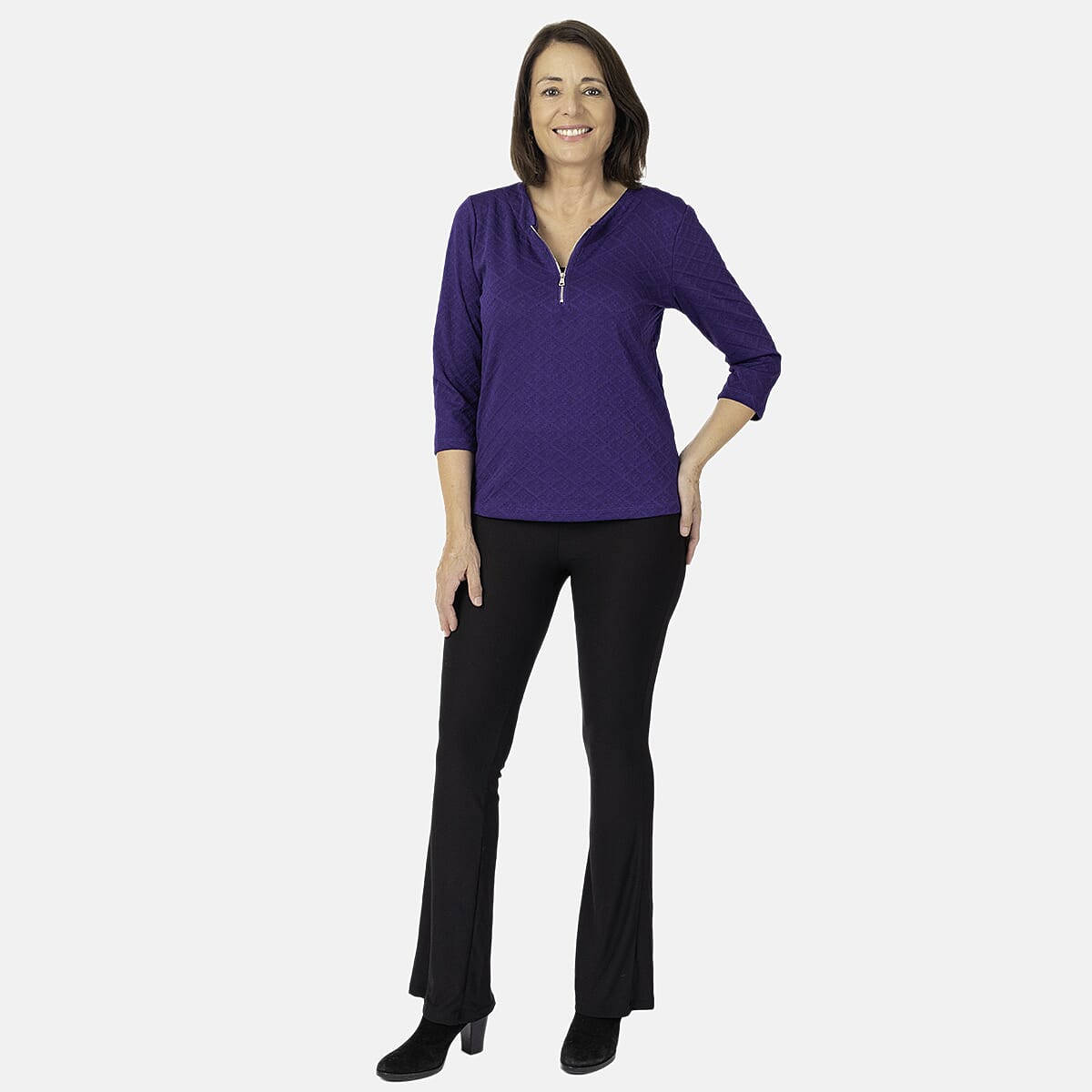 Auburn Solid Color Zip Blouse (Size 14 to 16) - Purple