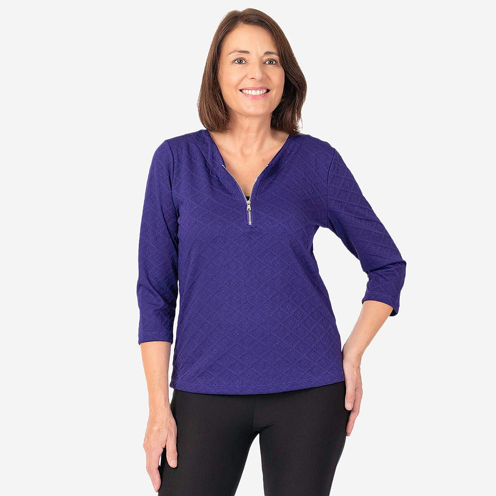 Auburn Solid Color Zip Blouse (Size 14 to 16) - Purple
